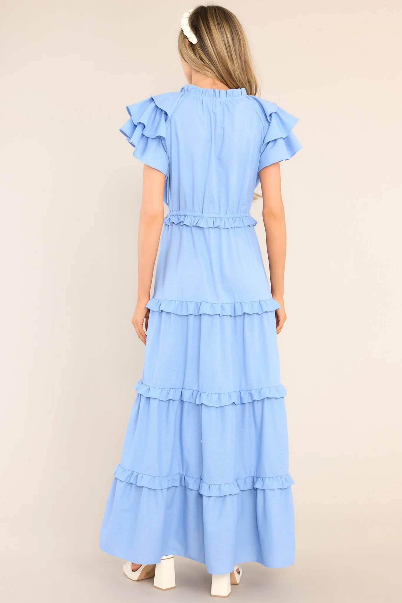 Ruffle Some Feathers Blissful Blue Maxi Dress | Red Dress