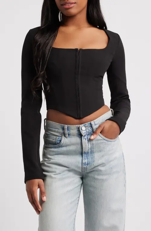 Mistress Rocks Long Sleeve Corset Top in Black at Nordstrom, Size Large | Nordstrom