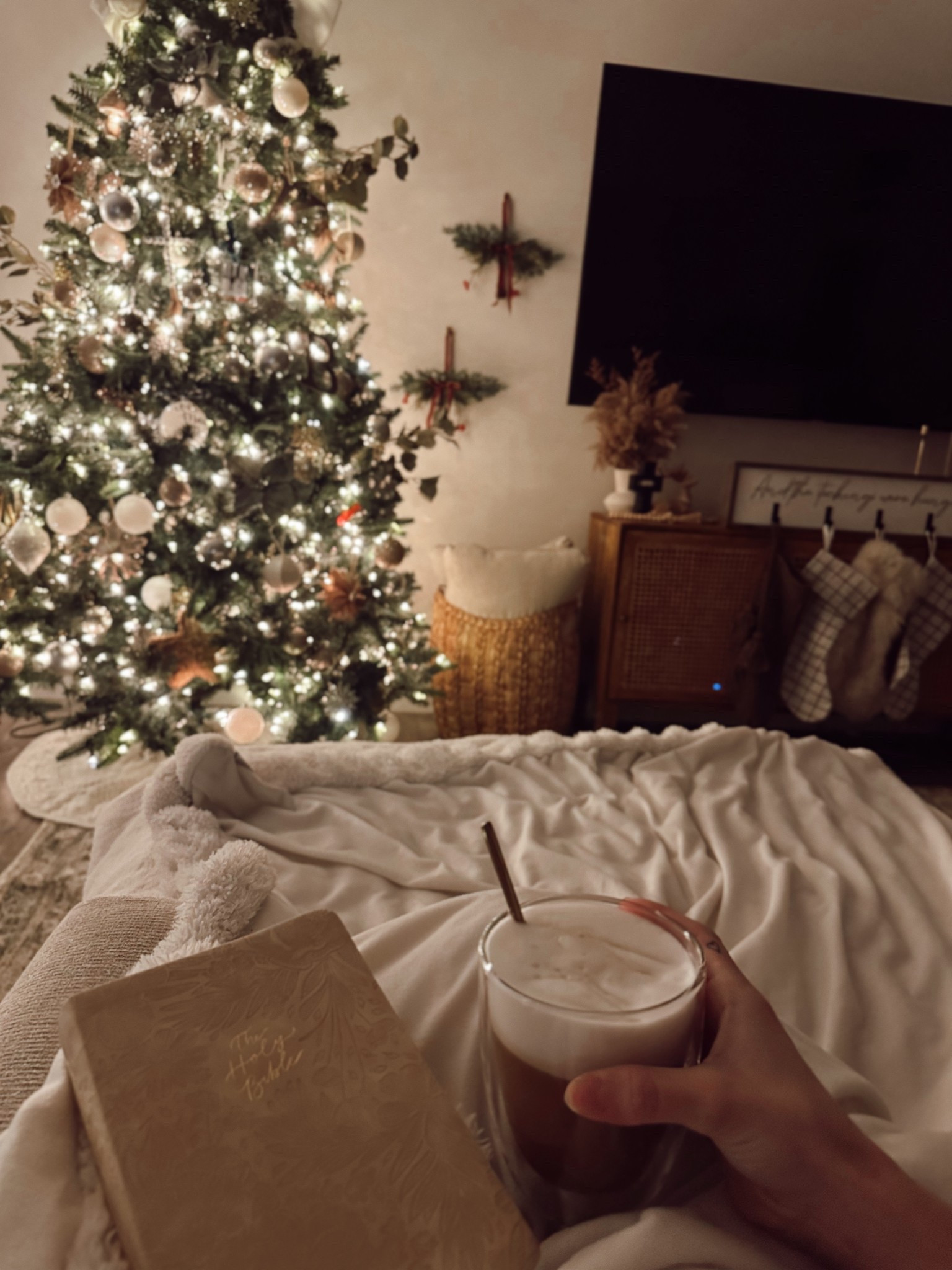 Mornings time essentials ✨🎄💫 this Bible from @CKsquaredboutique is beautiful! 🩷🪷 

#LTKmomlife #LTKHoliday #LTKdayinmylife