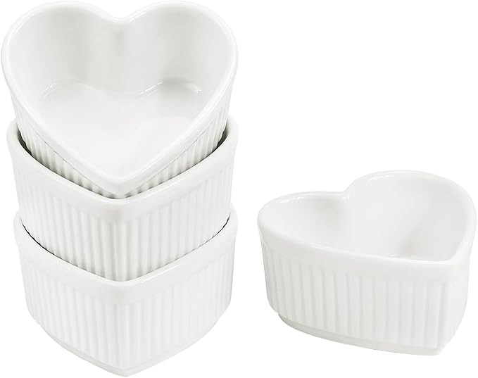 Sizikato Heart-Shaped Porcelain Souffle Dishes, Ramekins - 3.5 Inches for Souffle, Creme Brulee a... | Amazon (US)