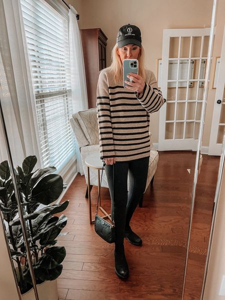 Striped sweater on repeat. Wearing size S. Linking the other two heavy weight sweaters I’ve been wearing in rotation. Leggings size M.

#LTKfindsunder100 #LTKover40 #LTKSeasonal