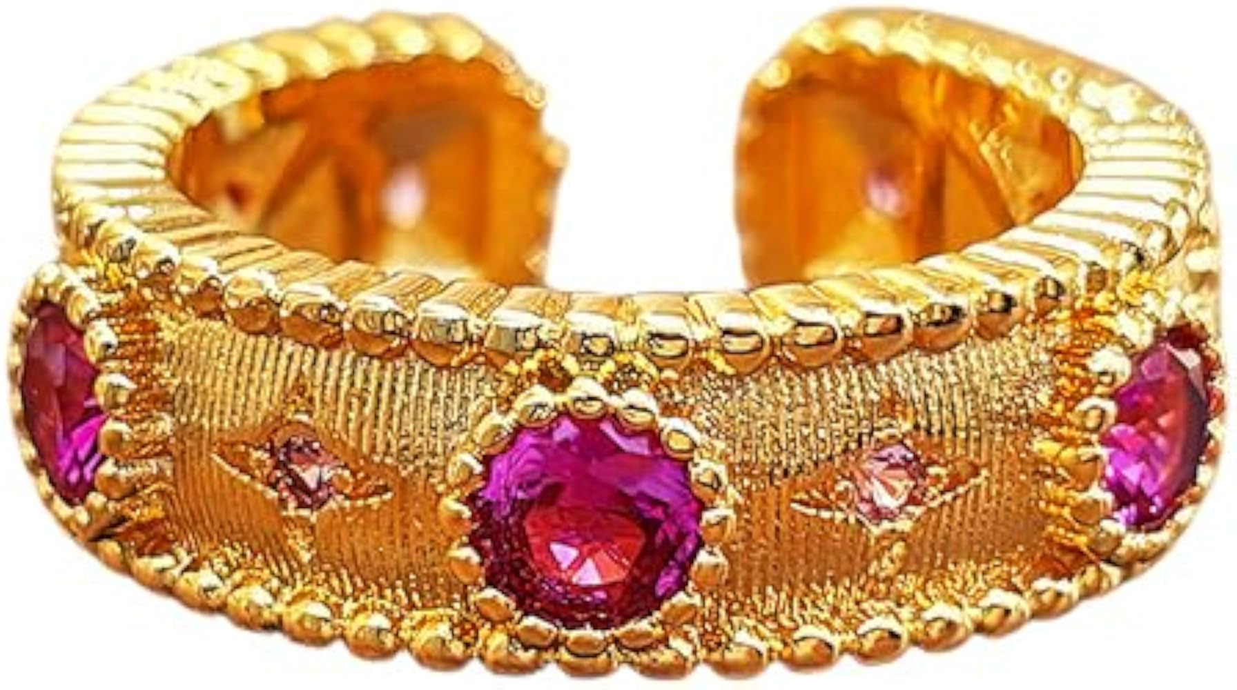 Vintage Style 18K Gold Plated Pink Diamond Ring, Elegant Wide Band Statement Ring with Colored Ge... | Amazon (UK)