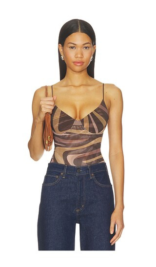 Elowen Underwire Bodysuit in Sepia Brown Multi Abstract Swirl | Revolve Clothing (Global)