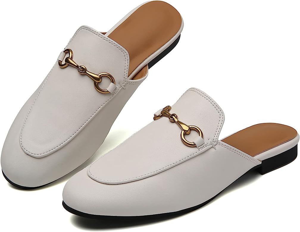 Minorsu Buckle Mules for Women Flats Round Toe Mule Backless Slides Slip On Loafer Shoes | Amazon (US)