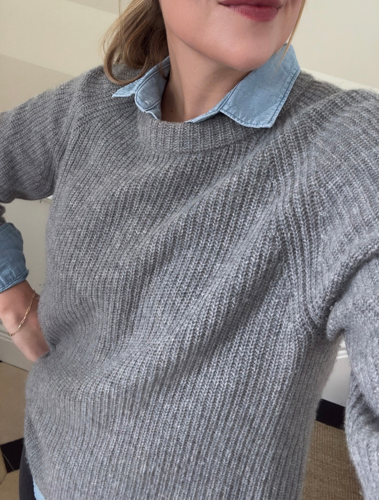 In my go-to budget cashmere… under $100! I layered my sweater with a denim button down. 

#LTKootd #LTKdayinmylife #LTKSeasonal
