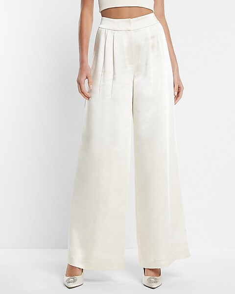 Bridal Super High Waisted Satin Wide Leg Pant | Express