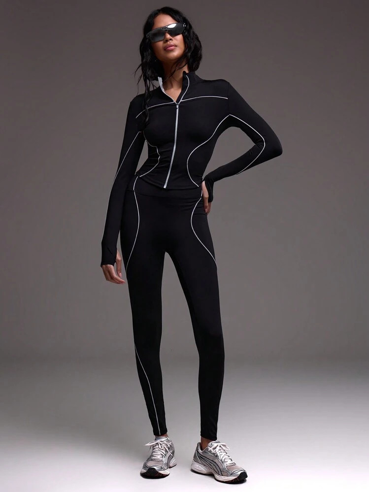 Musera Sport Contrast Piping High Waist Sports Leggings | SHEIN