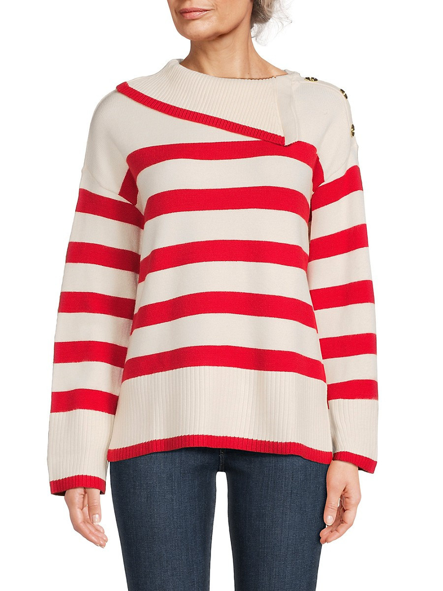 Saks Fifth Avenue Women's Shoulder Button Striped Sweater - White Red - Size XL | Saks Fifth Avenue OFF 5TH