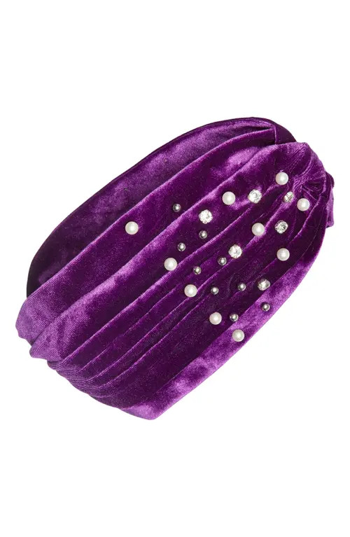 Tasha Imitation Pearl & Crystal Velvet Head Wrap in Purple at Nordstrom | Nordstrom
