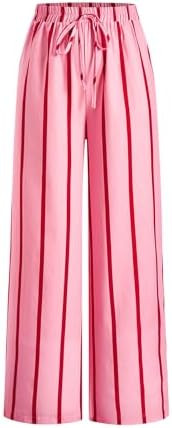 Women's Striped Wide Leg Palazzo Pants Drawstring High Elastic Waist Loose Trousers Beach Vacatio... | Amazon (US)