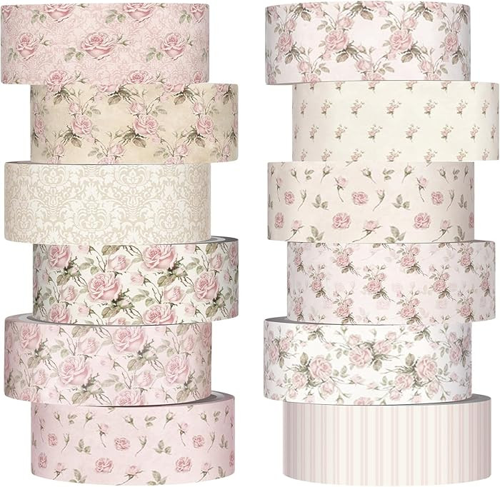 12 Rolls Watercolor Floral Washi Tape Set 15 mm Vintage Dusty Pink Decorative Masking Tape for Ar... | Amazon (US)