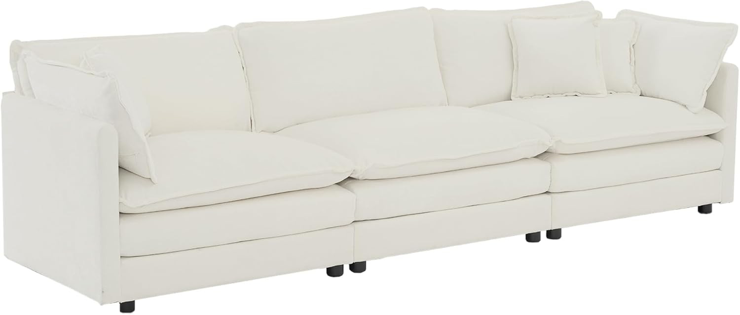 111.5" Oversized Deep Seat Sectional Sofa, Beige Modern Chenille Cloud Couch, Large 3 Seater Modu... | Amazon (US)