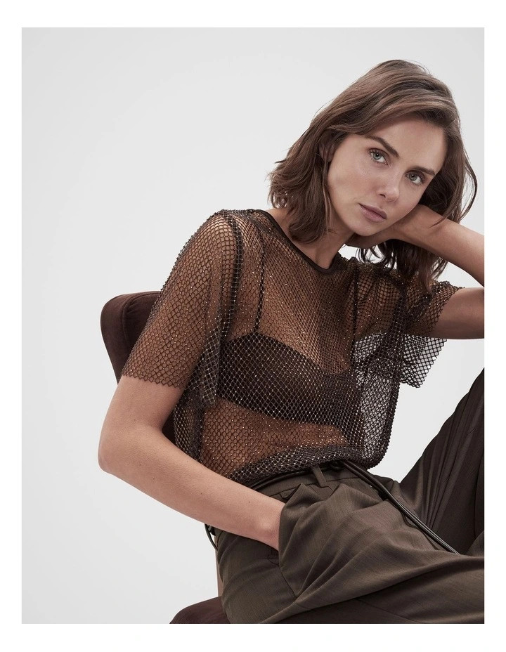 UnisonMetallic Mesh Tee in Brown | Myer