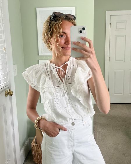 Another pic of this all white outfit! Found a ton of similar blouses at different price points. Such easy tops to style! 

#LTKfindsunder100 #LTKSeasonal #LTKworkwear