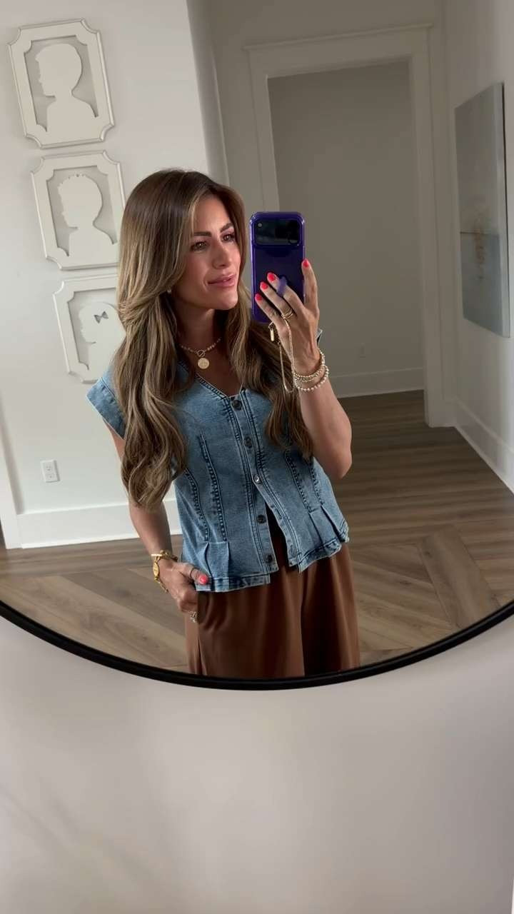 Chic denim vest paired with a cozy brown pants

summer tops, denim top, denim vest, comfy pants, vacation wear, amazon fashion, casual outfits, trendy tops, jess fay 

 #LTKPetite