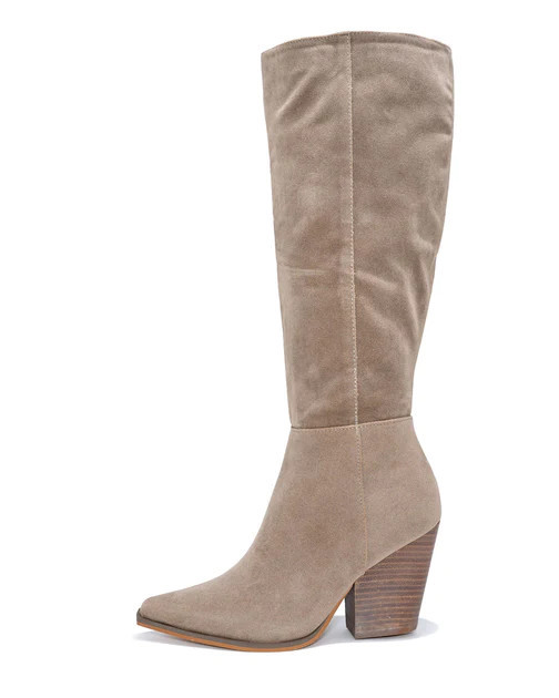 Bridget Faux Suede Heeled Boot - Latte - FINAL SALE | VICI
