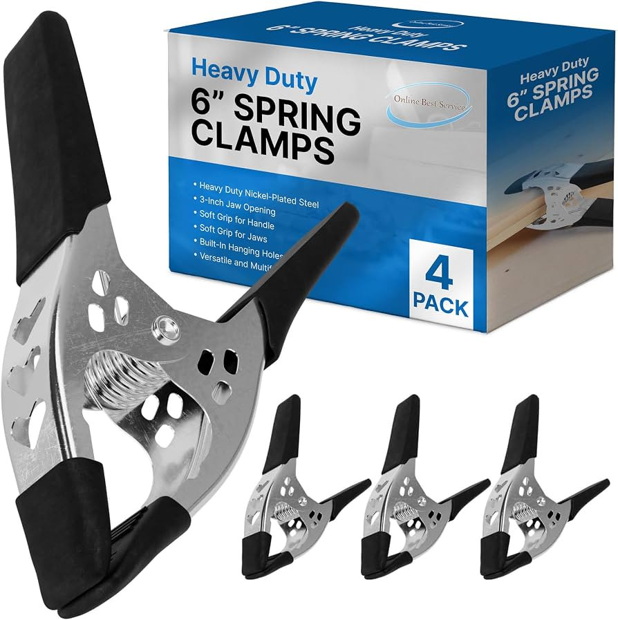 6" Heavy-Duty Spring Clamps, 3" Jaw Opening, 4-Pack | Amazon (US)