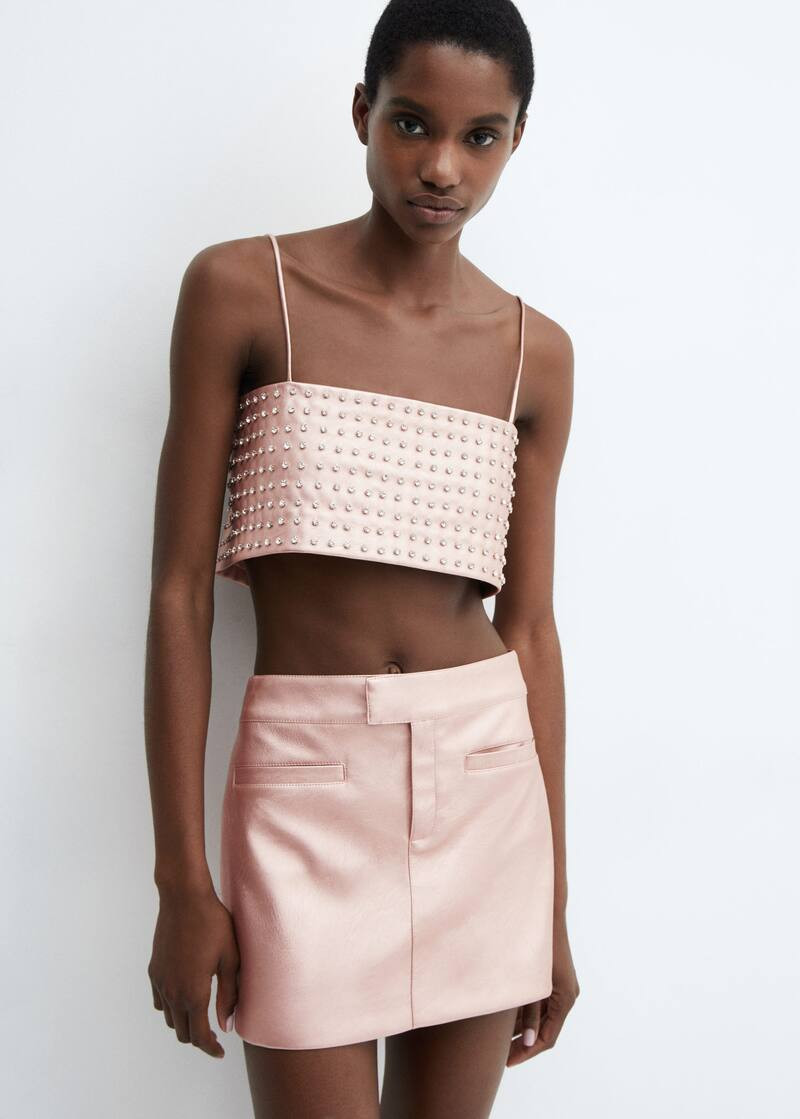 Leather-effect crystal top -  Women | Mango USA | MANGO (US)