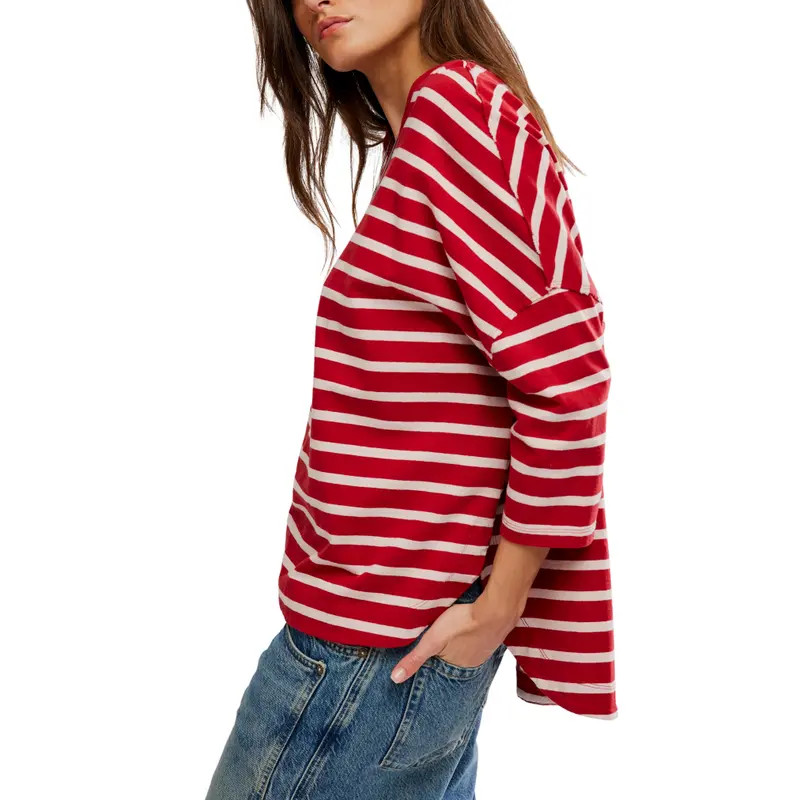 Free People Second Sense Striped T-Shirt in Berry Comb0 at Nordstrom, Size X-Small | Nordstrom