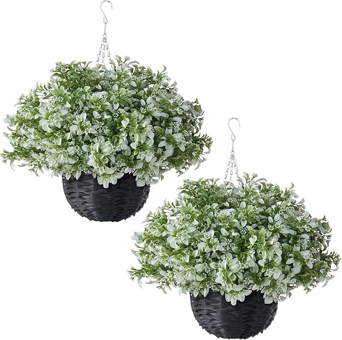 2PCS Artificial Boxwood Plants with Hanging Basket - Fake Aglaia Odorata Hanging Planters Faux Gr... | Amazon (US)