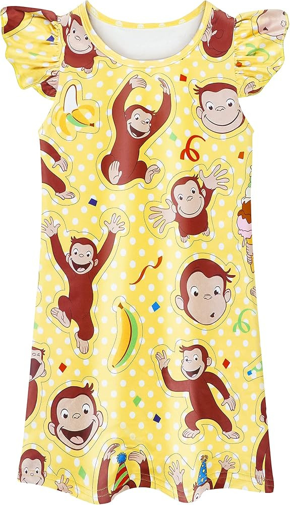 Girls Cartoon Monkey Gown Dress Flutter Sleeves Toddler Kids Birthday Party Oufits Wear 2-6 Years | Amazon (US)