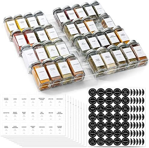 Spice Drawer Organizer with 35 Spice Jars, 328 Labels, Sift and Pour Shake Lids with Airtight Alu... | Amazon (US)