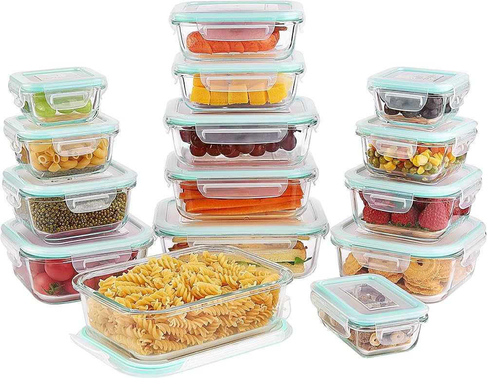 Vtopmart 15 Pack Glass Food Storage Containers, Meal Prep Containers, Airtight Glass Bento Boxes ... | Amazon (US)