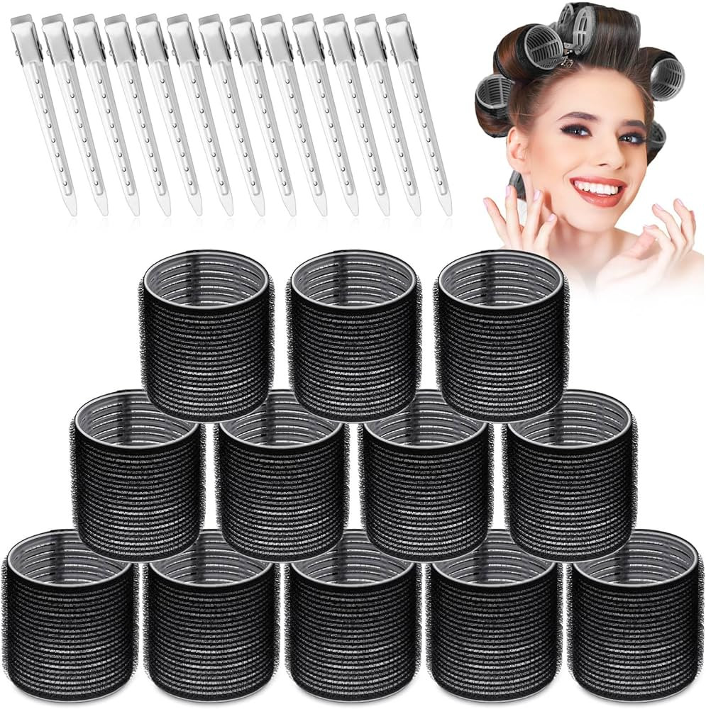 Jumbo Rollers Hair Curlers 24 Pcs Set with 12Pcs Jumbo Large Hair Rollers and 12 Pcs Hair Clips f... | Amazon (US)