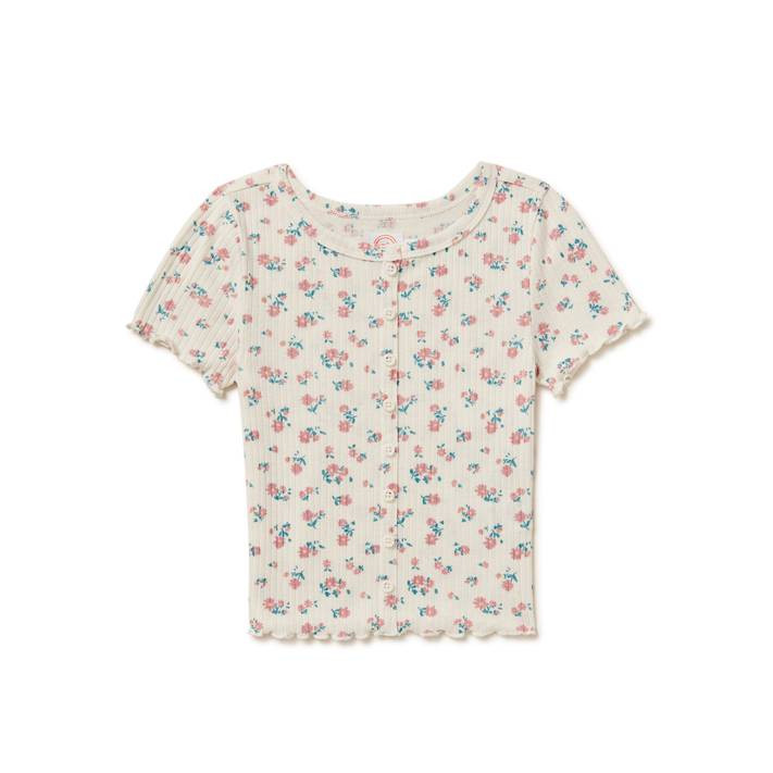 Wonder Nation Girls Short Sleeve Ribbed Top, Sizes 4-18 & Plus | Walmart (US)