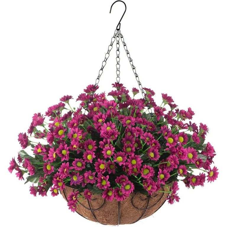 Artificial Flower with Hanging Basket for Outdoor Decor Fake Silk Dasiy UV Resistant Arrangements... | Walmart (US)