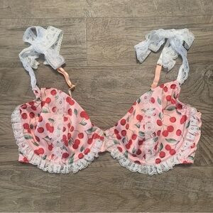 For Love and Lemons Perrie Cherry Satin Lace Trim Underwired Bra | Poshmark