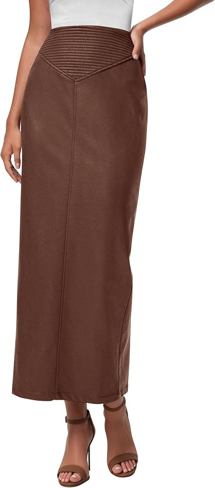 PRETTYGARDEN Long Skirts for Women 2025 Fall Fashion Clothing Faux Leather High Waist Dressy Casu... | Amazon (US)