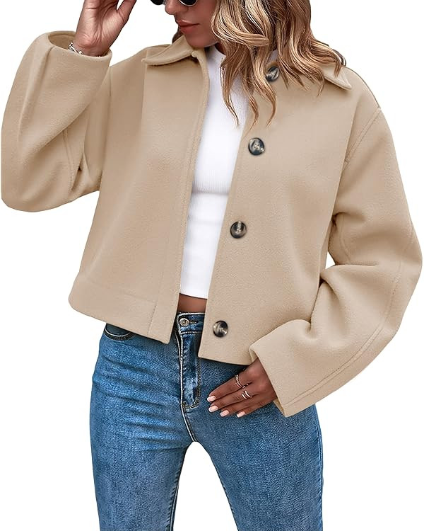 Cicy Bell Womens Cropped Pea Coat Casual Button Down Short Jackets Fall Winter Outerwear | Amazon (US)