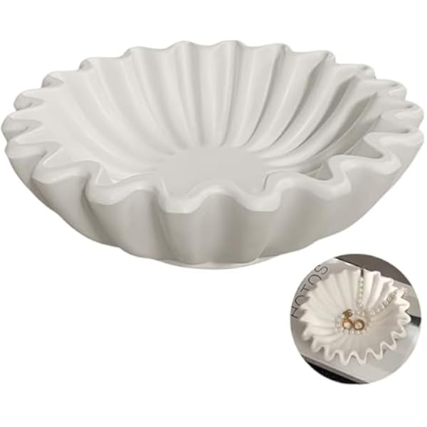 Decorative Bowl, White Resin Fluted Ruffle Bowl, Scallop Fruit Bowl, Key Bowl for Entryway Table ... | Amazon (US)