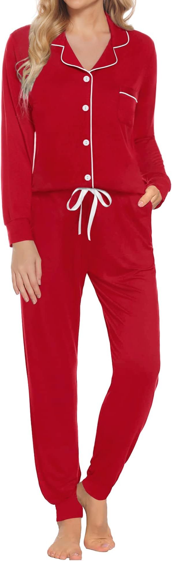 SWOMOG Womens Pajamas Set Long Sleeve Sleepwear Button Down Nightwear Soft Joggers PJs Sets with ... | Amazon (US)