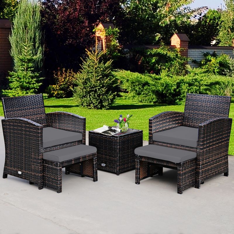 Costway 5PCS Patio Rattan Wicker Furniture Set Sofa Ottoman Cushion Gray | Target