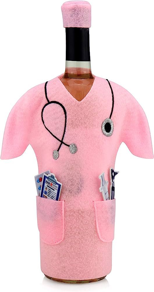 Pink Scrub Wine Gifts For Women and Men - Felt Wine Gift Bag with Stethoscope, Otoscope, Syringe ... | Amazon (US)