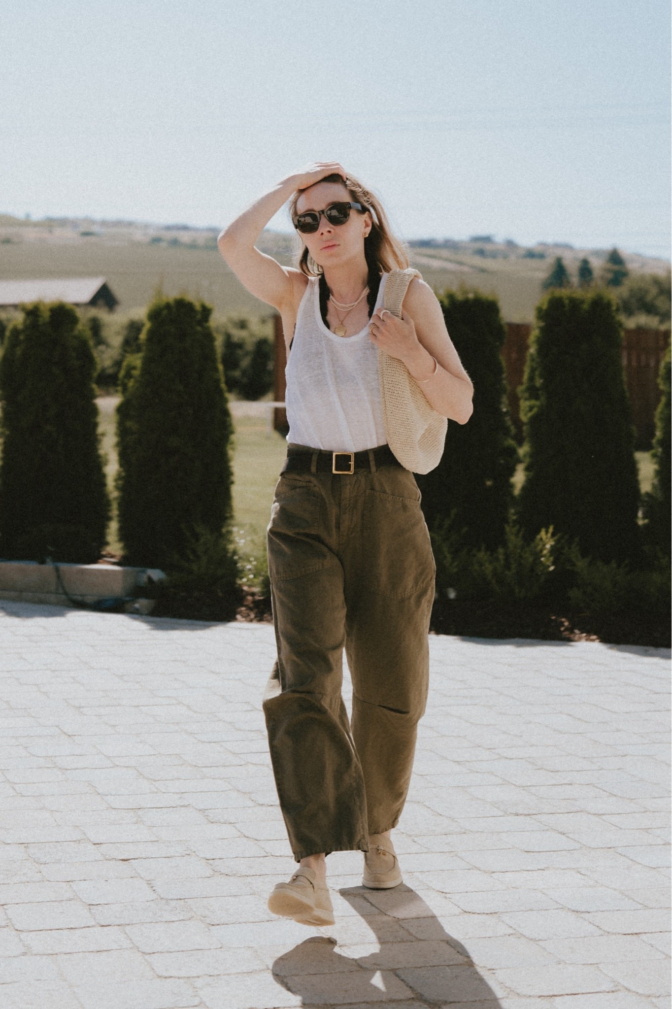 Hot day needs a hot look: White soles + linen pants + tank top over a contrast lace bralette + raffia bag
Hobo bag: COS
Tank top: very old Mango
Bralette: Free People Last Dance
Pants: Nili Lotan
Shoes: Loro Piana Summer Charms Walk Loafer

#LTKootd #LTKSeasonal #LTKSaleAlert