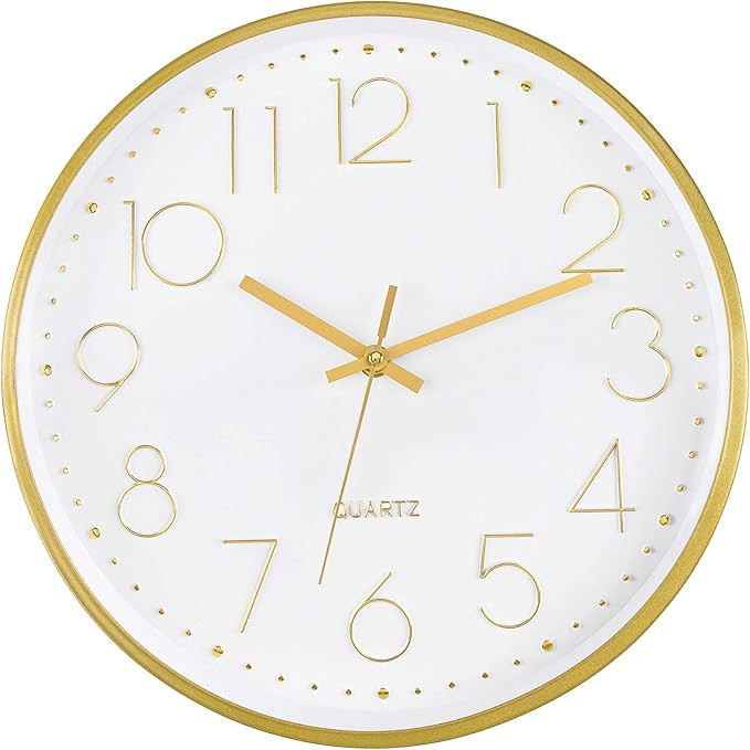 Foxtop Gold Wall Clock 12 Inch Silent Non-Ticking Battery Operated Round Quartz Modern Wall Clock... | Amazon (US)