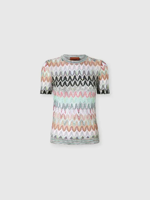 Missoni Crew-neck T-shirt In Cotton And Viscose Lamé With Lace Motif in Green& Brown at Nordstrom, Size 38 It | Nordstrom