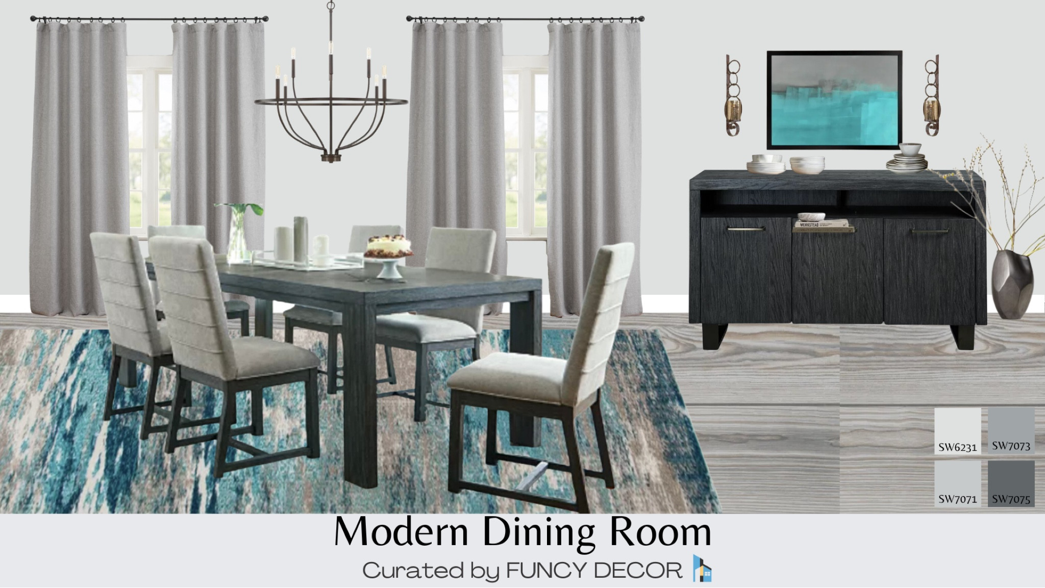 This modern dining room has clean lines and a contemporary pop of turquoise.  The dining room has pieces from Ashley Furniture, Wayfair, Target, and Pottery Barn.

#LTKstyletip #LTKFind #LTKhome