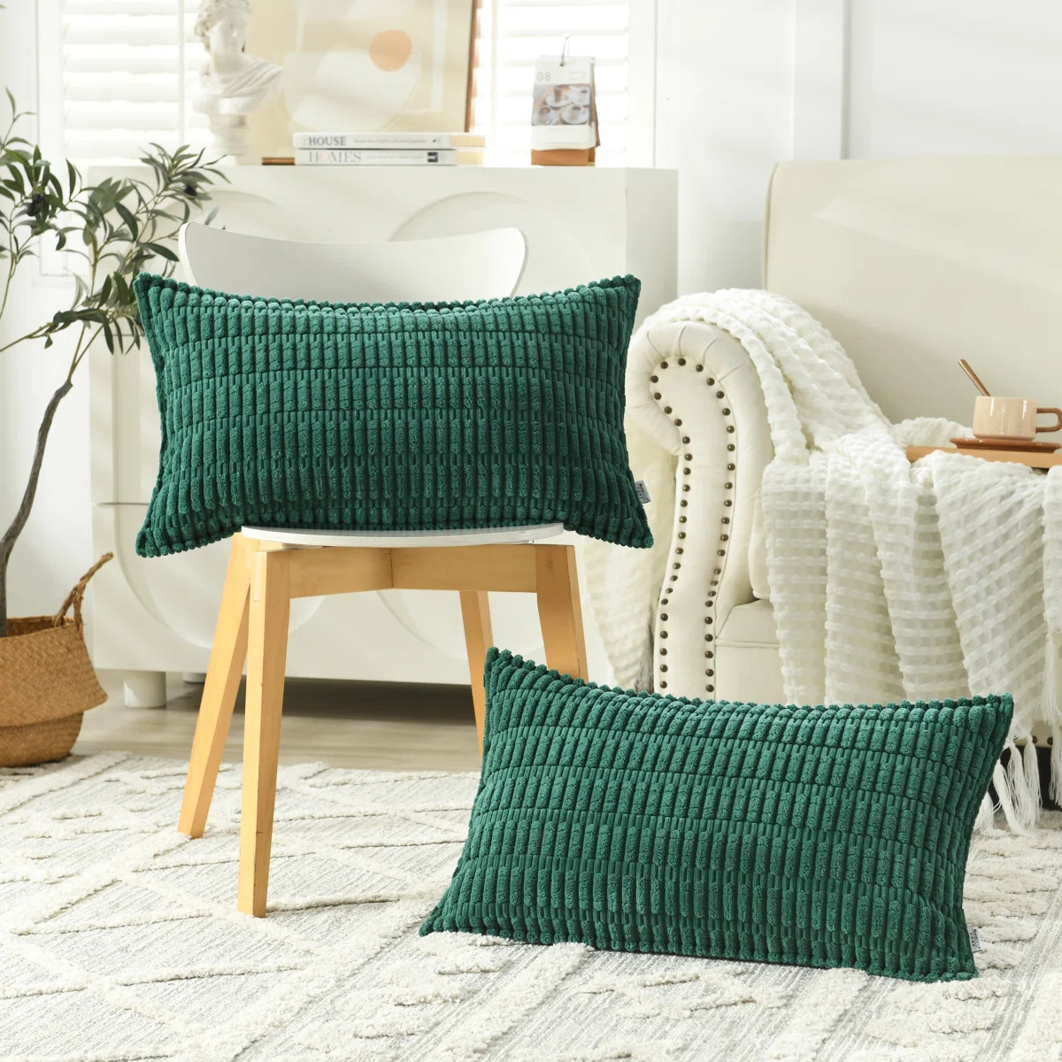 Boucle Ottoman Decorative Pillow Covers Farmhouse Boho Corduroy Cushion Cover (Set of 2) | Wayfair North America