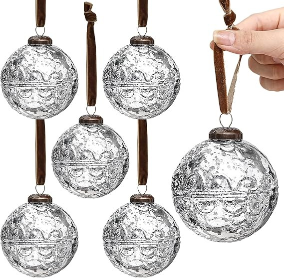 Threan 6 Pcs Large Vintage Mercury Glass Christmas Ornaments 3.15" Hanging Christmas Ball Ornamen... | Amazon (US)
