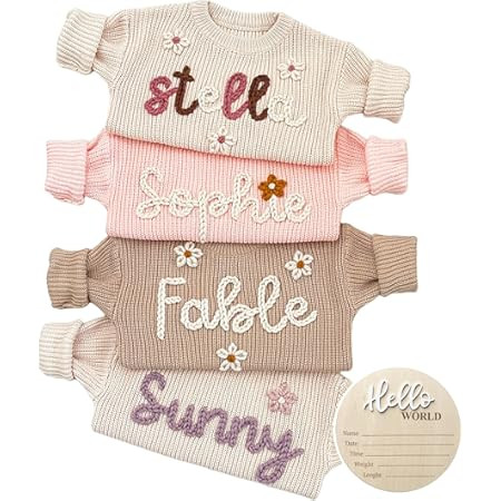 Personalized Baby Knit Sweater, Custom Baby Sweater with Hand-Embroidered Name and Monogram, Cust... | Amazon (US)