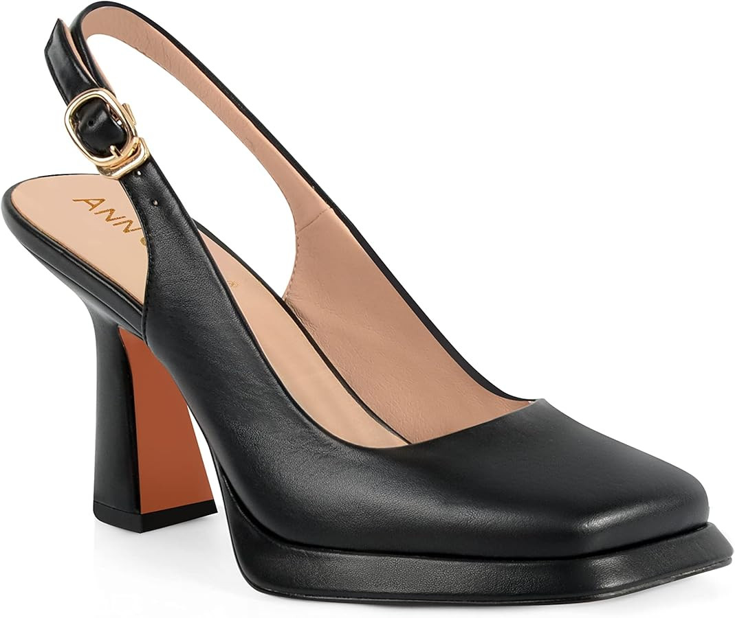 ANN CREEK Women's Platform Slingback High Heels Ladies Square Toe Pump Shoes | Amazon (US)