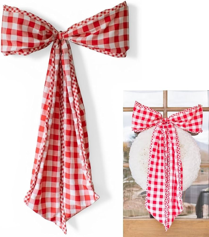 Oversized Gingham Decorative Bow for Wreaths, Christmas Tree & Home Decor \u2013 Large Ribbon Bow... | Amazon (US)