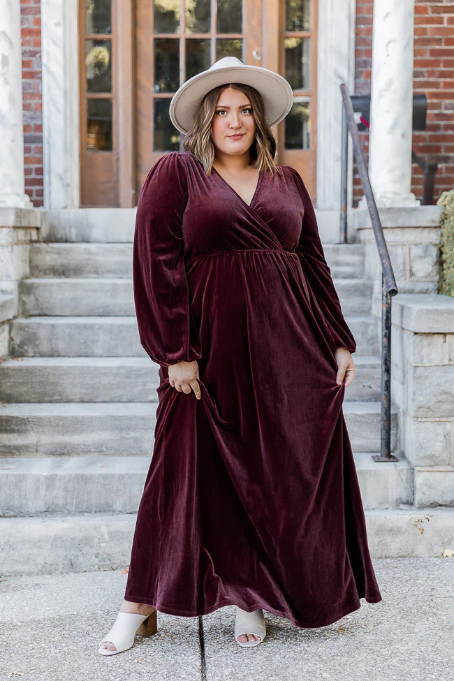 Cross Your Mind Plum Velvet Maxi Dress | Pink Lily