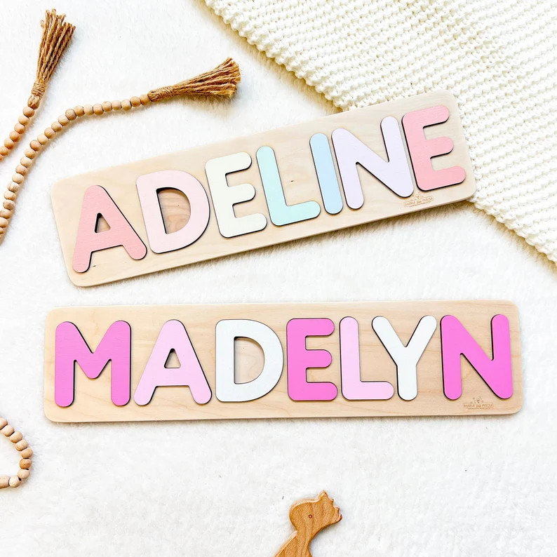 Wooden Name Puzzle Name Puzzles for Toddlers Montessori First Birthday Gift Baby Shower Gift Cust... | Etsy (US)