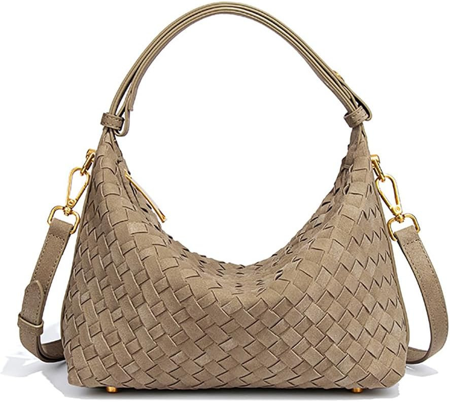 Woven Suede Shoulder Bag for Women Slouchy Crescent Hobo Purses | Amazon (US)