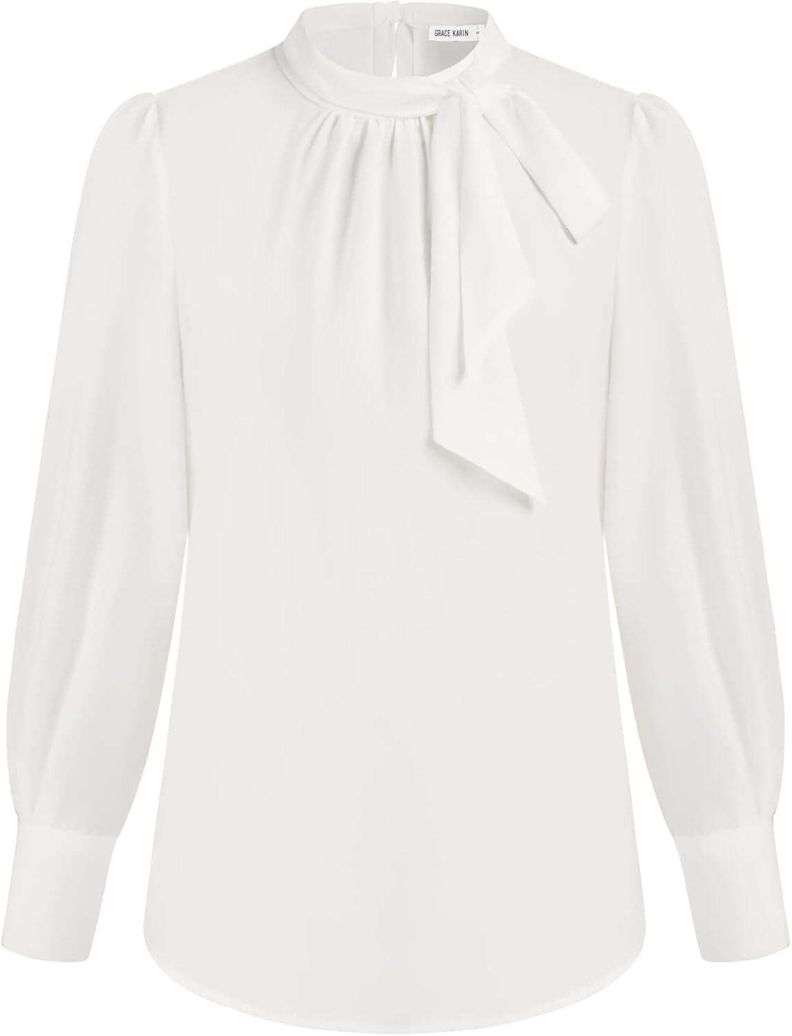 GRACE KARIN Women's Bow Tie Neck Long Sleeve Chiffon Blouses Pleated Mock Neck Casual Work Shirt Top | Amazon (US)